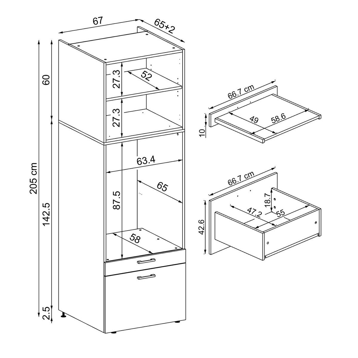 WASCHMASCHINENSCHRANK Serie 2 67cm Breit, 205cm Hoch - Schwarz, Holzwerkstoff (67/205/67cm)