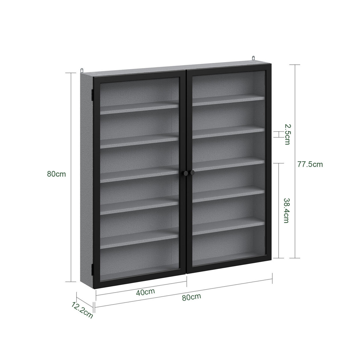 WANDSCHRANK mit Glasfront und verstellbaren Böden FSB113-H-DG - Ahornfarben/Grau, Glas/Holzwerkstoff (80/80/12.2cm) - SoBuy