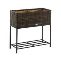 POLY Rattan Hochbeet mit Füßen Rattan Ablage Braun 70 x 30 x 70 cm - Braun, Metall (30/70/70cm) - Outsunny