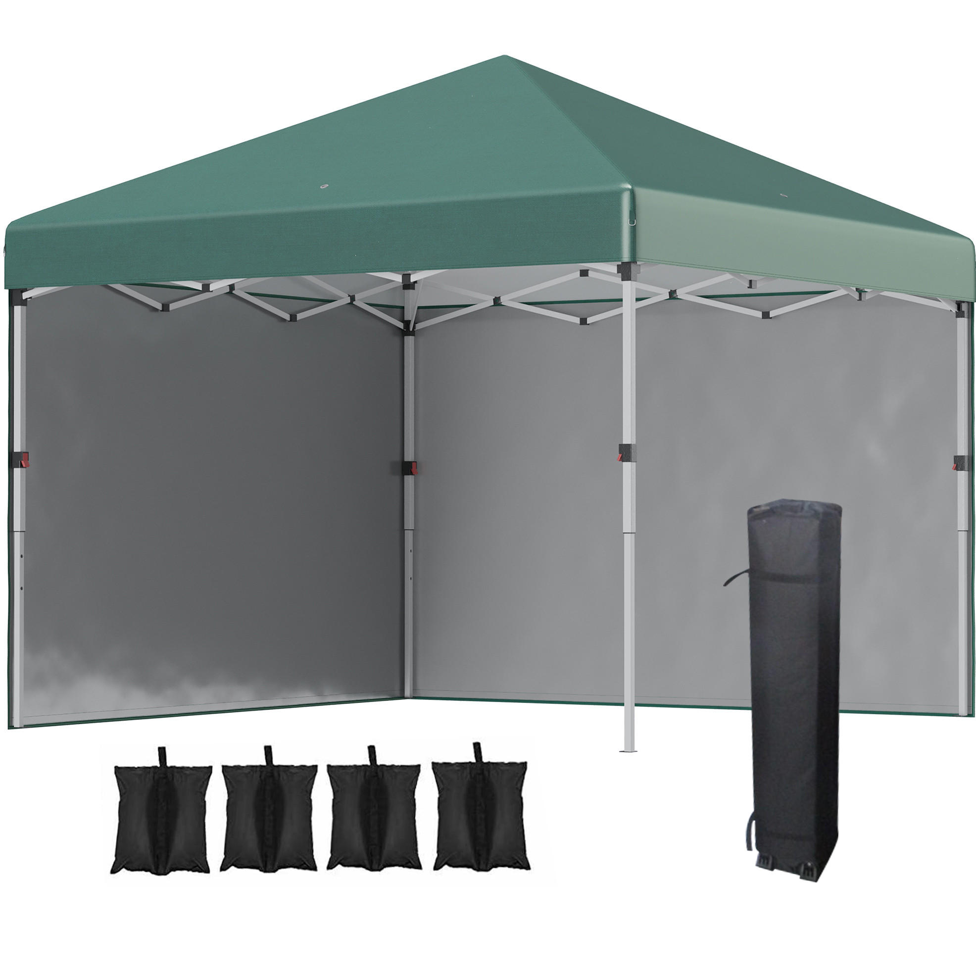 PAVILLON 297/297/288 cm höhenverstellbar, faltbar mit 2 Seitenwänden und UV30+ Schutz, Polyester, Grün - Grün, Kunststoff (297/288/297cm) - Redom