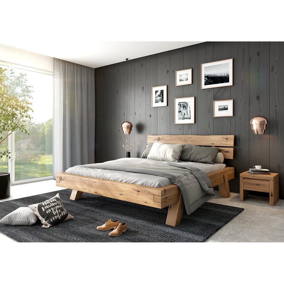 MASSIVHOLZBETT MASSIV - Eichefarben, Holz (140/200cm) - home24
