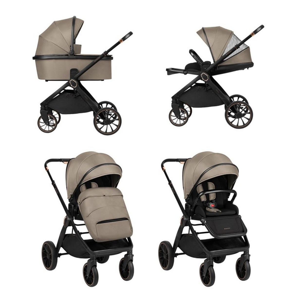 KINDERWAGEN Tiffany 2 in 1 hellbraun Babywanne, Sportsitz, Wickeltasche, PU-Räder - Braun, Metall (81/59/102cm) - Kikka boo
