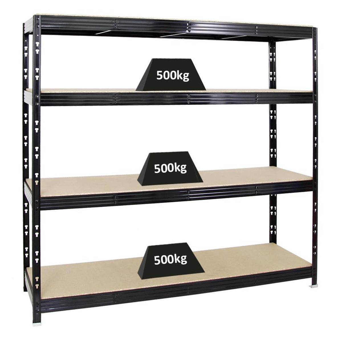 SCHWERLASTREGAL Rhino 180x200x60 cm 4 Spanplatten-Ebenen 16mm Fachlast 500 kg Schwarz - Schwarz, Metall (200/180/60cm) - PROREGAL