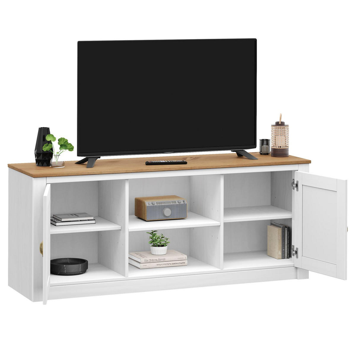 TV-LOWBOARD BOLTON - Weiß/Braun, Holz (138/57/40cm) - IDIMEX