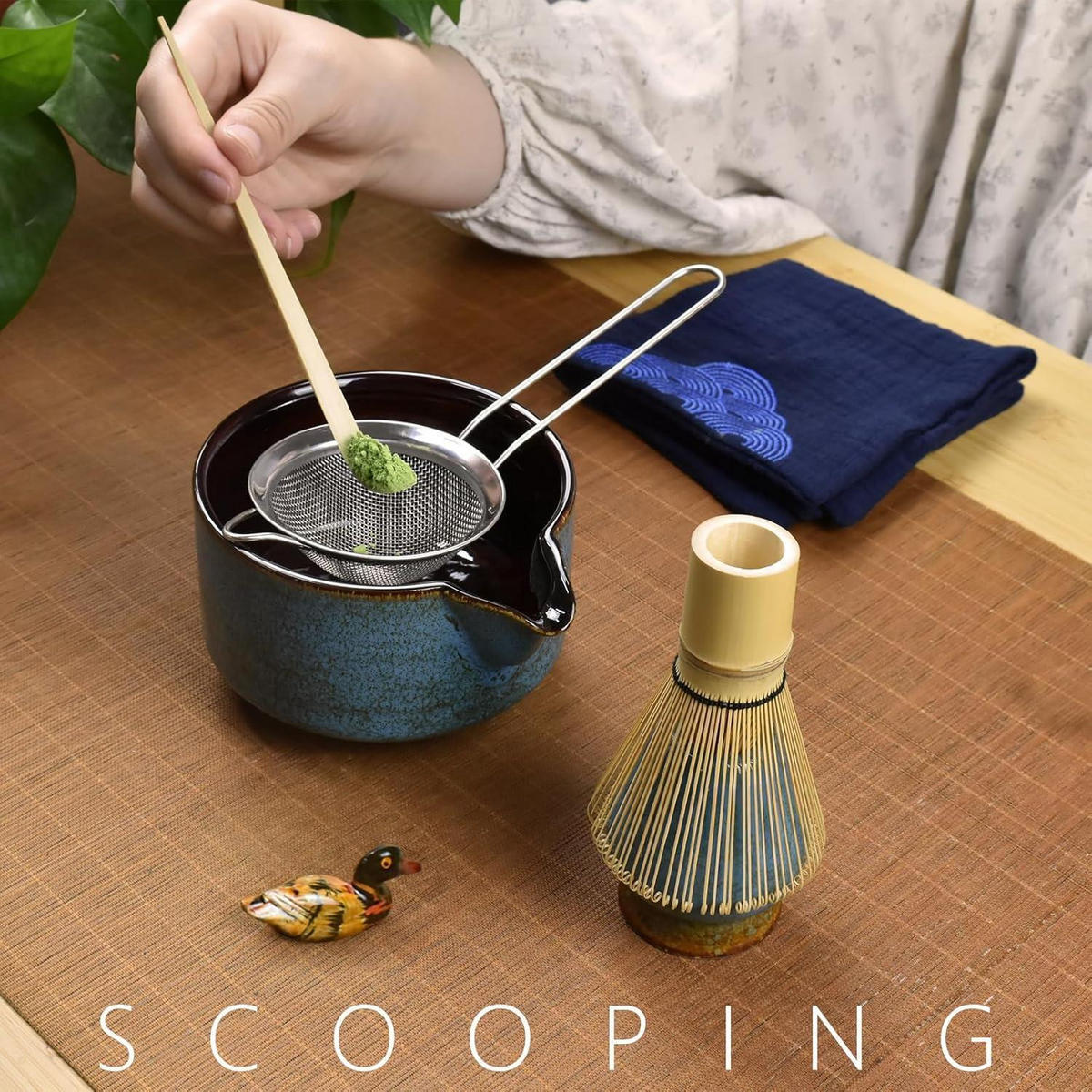 MATCHA-SET 7-teilig Keramik Bambus - Blau, Keramik (5.3/5.3/22.4cm)
