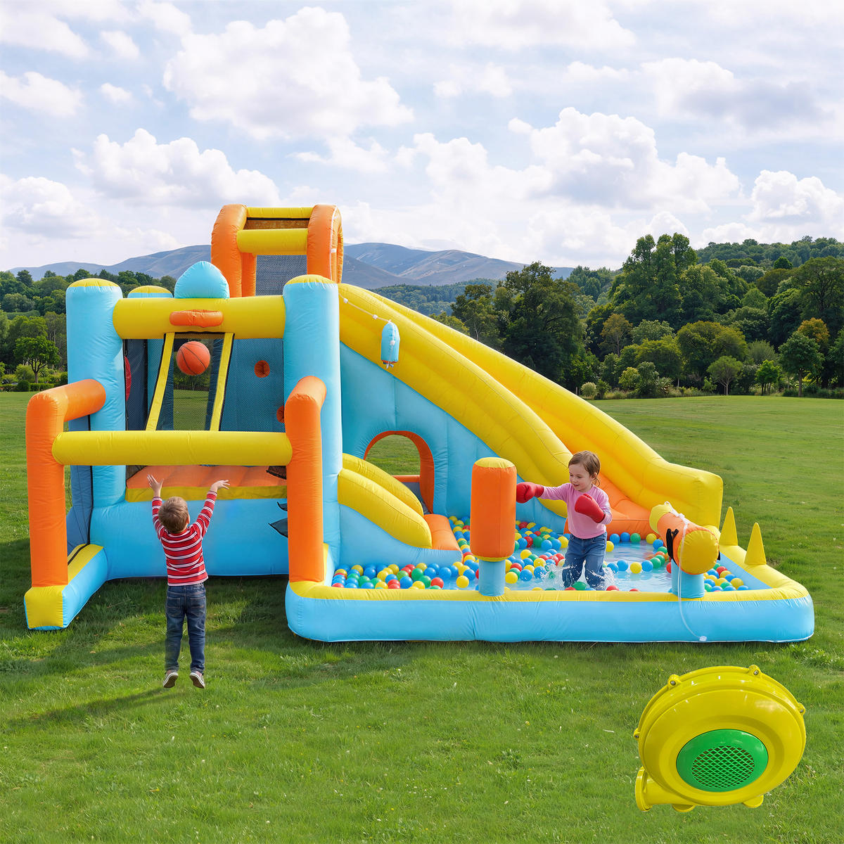 HÜPFBURG Wasserpark 405x416x218 cm - Multicolor, Textil (416/405/218cm) - LEBENLANG