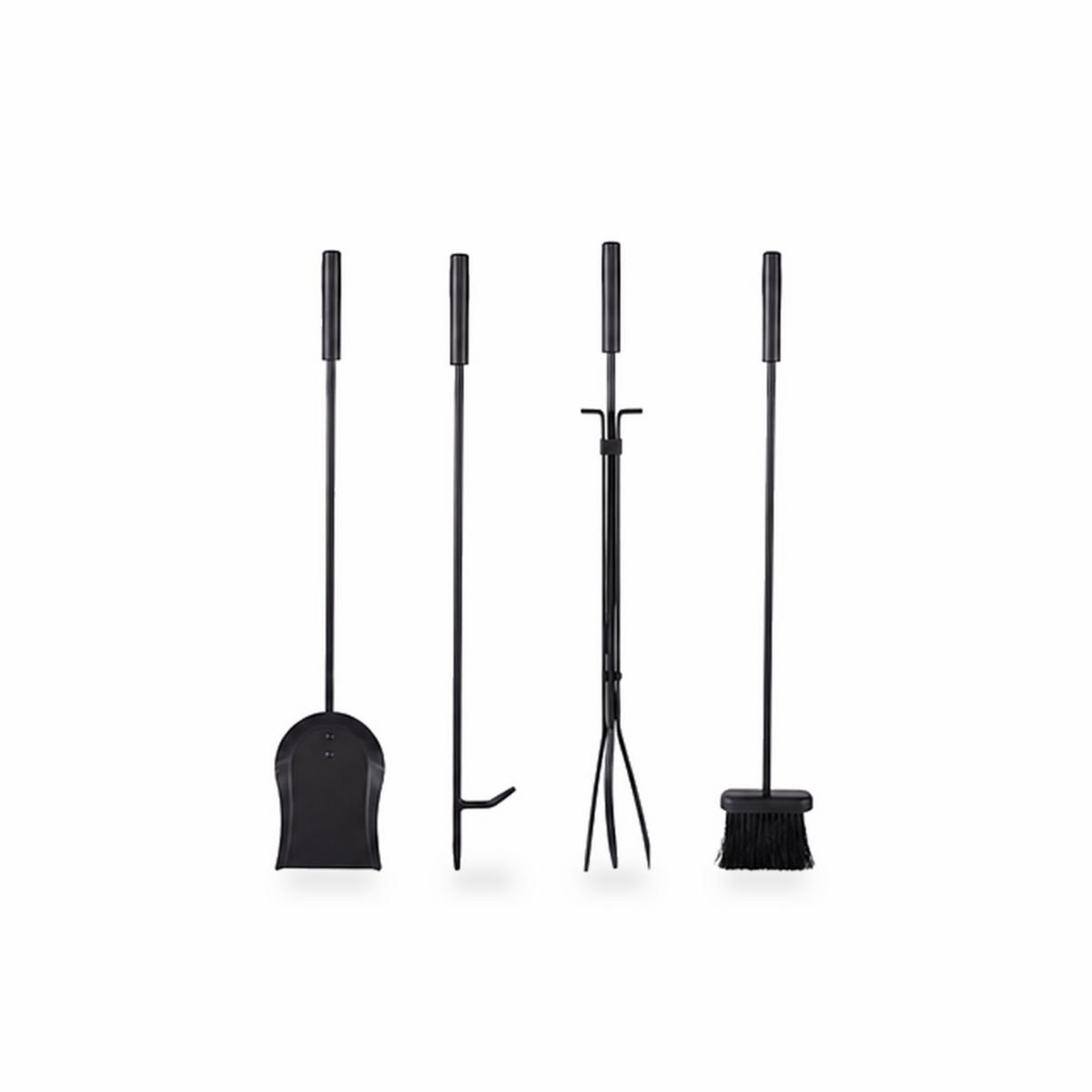 SET Negru 5-piese ustensile șemineu fier 79 cm - negru, metal (31/79/27cm) - Relaxdays