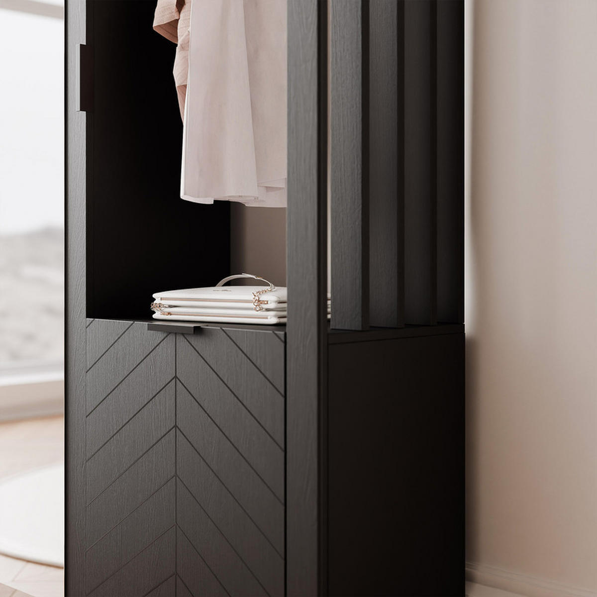 GARDEROBENSCHRANK LORIEN in 105/33/197 cm, Schwarz - Schwarz, Holzwerkstoff/Metall (105/197.1/33cm) - Idohome
