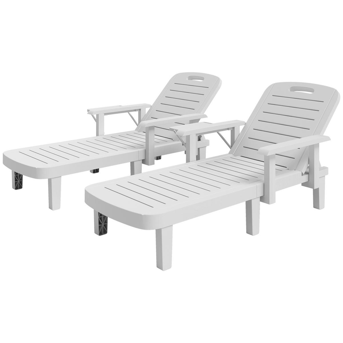 SONNENLIEGE Set aus 2 verstellbaren Gartenliegen mit Couchtisch und Armlehnen aus Polypropylen 79 x 158 x 88 cm ,Weiß - Weiß, Kunststoff (79/88/158cm) - Vallsero