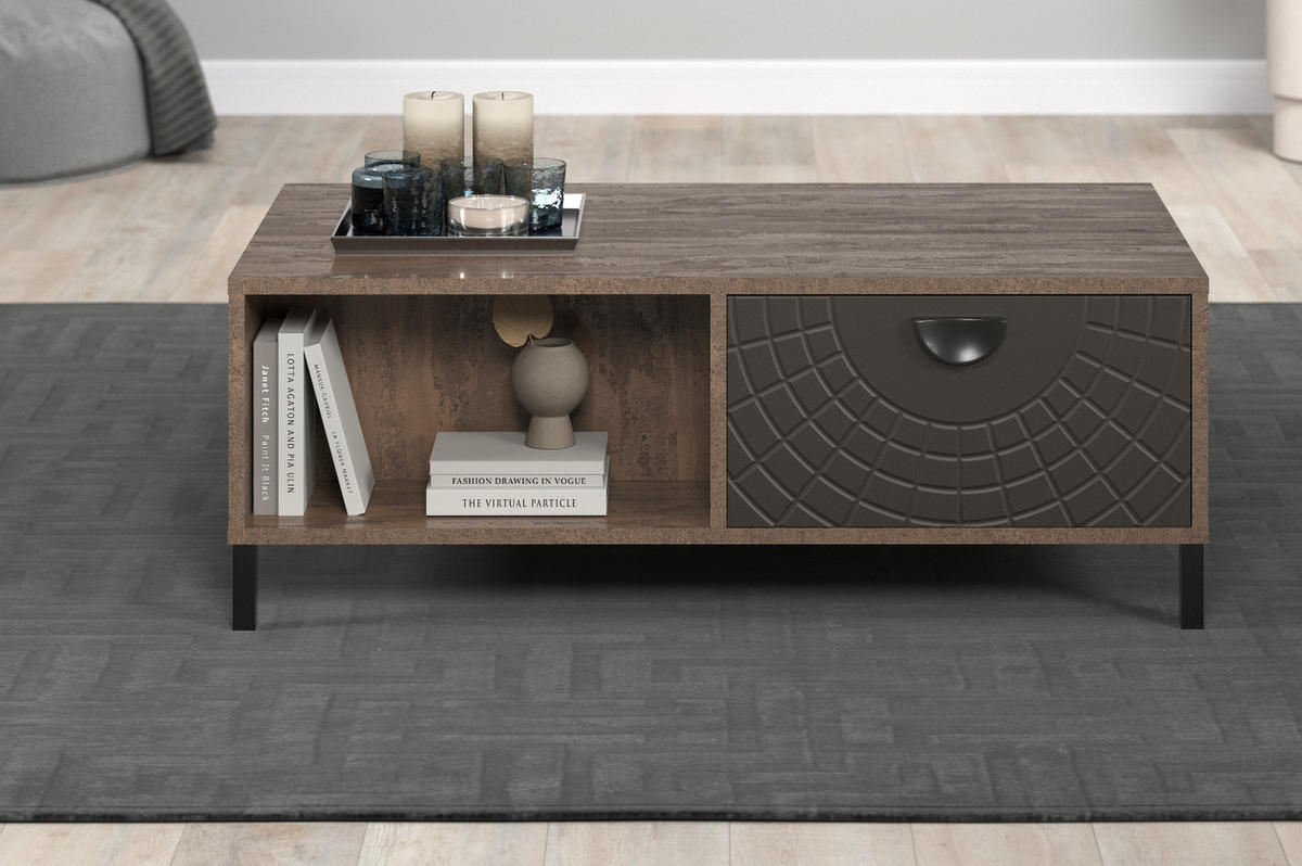 COUCHTISCH Bronze mit Rostoptik 110 cm, Beistelltisch mit Soft-Close - Rostfarben/Schwarz, Holzwerkstoff/Metall (60/110/37cm) - Top.Furn