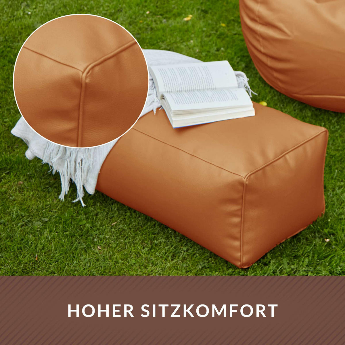 SITZSACK-HOCKER 70x33x28cm - KUNSTLEDER - Cognac, Textil (33/28/28cm) - Green Bean