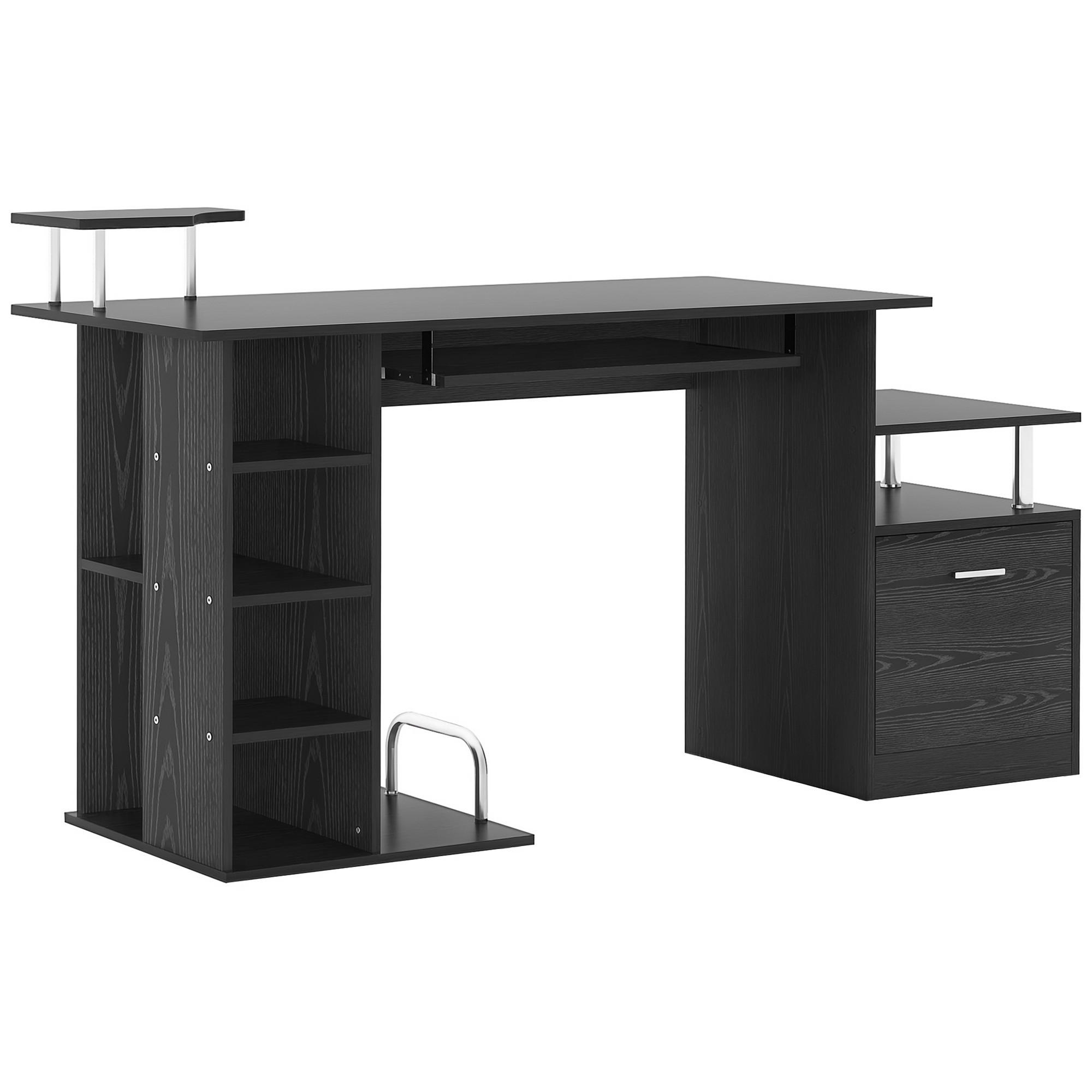 SCHREIBTISCH Schwarz mit Tastaturauszug und Stauraum 152/60/88 cm - Schwarz, Holzwerkstoff (60/152/88cm) - PANGIVO