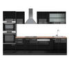 KÜCHENZEILE R-Line Schwarz Hochglanz/Anthrazit 300 cm mit Hochschrank AP Eiche - Schwarz Hochglanz/Anthrazit, Holzwerkstoff (300/81.6/60cm) - Vicco