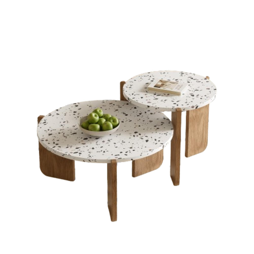 COUCHTISCH 2er-Set 70/70/35 cm und 50/50/45,5 cm in Natur mit einzigartigem Design - Weiß, Holzwerkstoff (70/70/35cm) - OKWISH