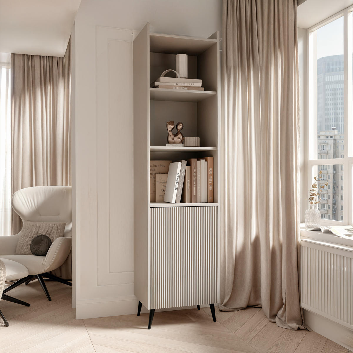 BÜCHERREGAL SCALA 52/41/180 cm, Kaschmir - Kaschmir/Schwarz, Holzwerkstoff/Metall (52/180/41cm) - Idohome