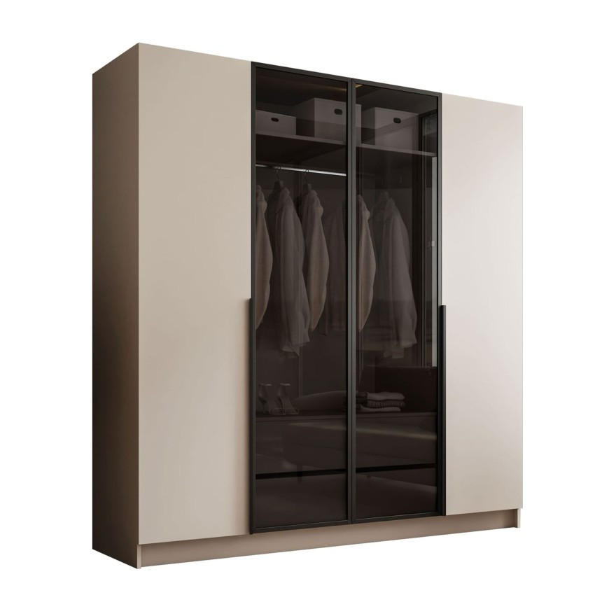 VIERTÜRIGER Schrank ATRIUM mit Glasfront - Kaschmir, Holzwerkstoff (200/210/57cm) - Lookway