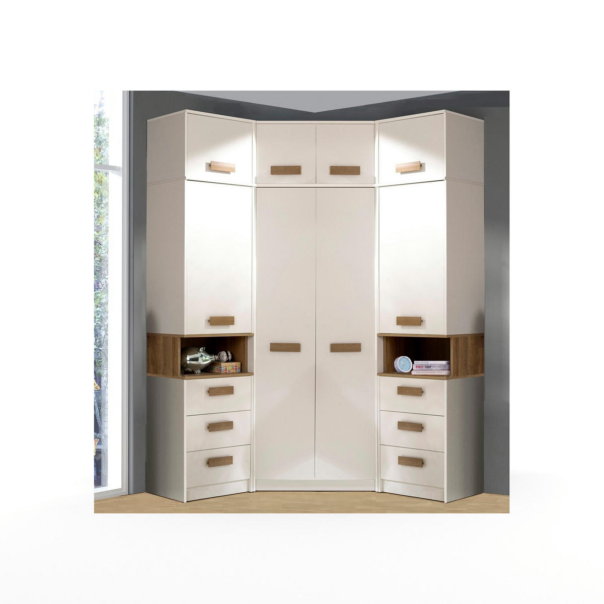 ECKKLEIDERSCHRANK GRANT SET 14/B WEIß 143/235/143 - Weiß, Holzwerkstoff (143/235/143cm) - Marmex Möbel