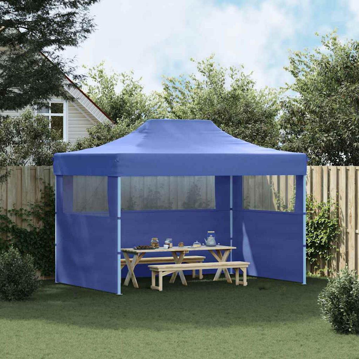 PROFI-PARTYZELT Faltbar Mit 3 Seitenwänden 3/4M Stahl Blau - Blau, Textil (280/315/410cm) - vidaXL