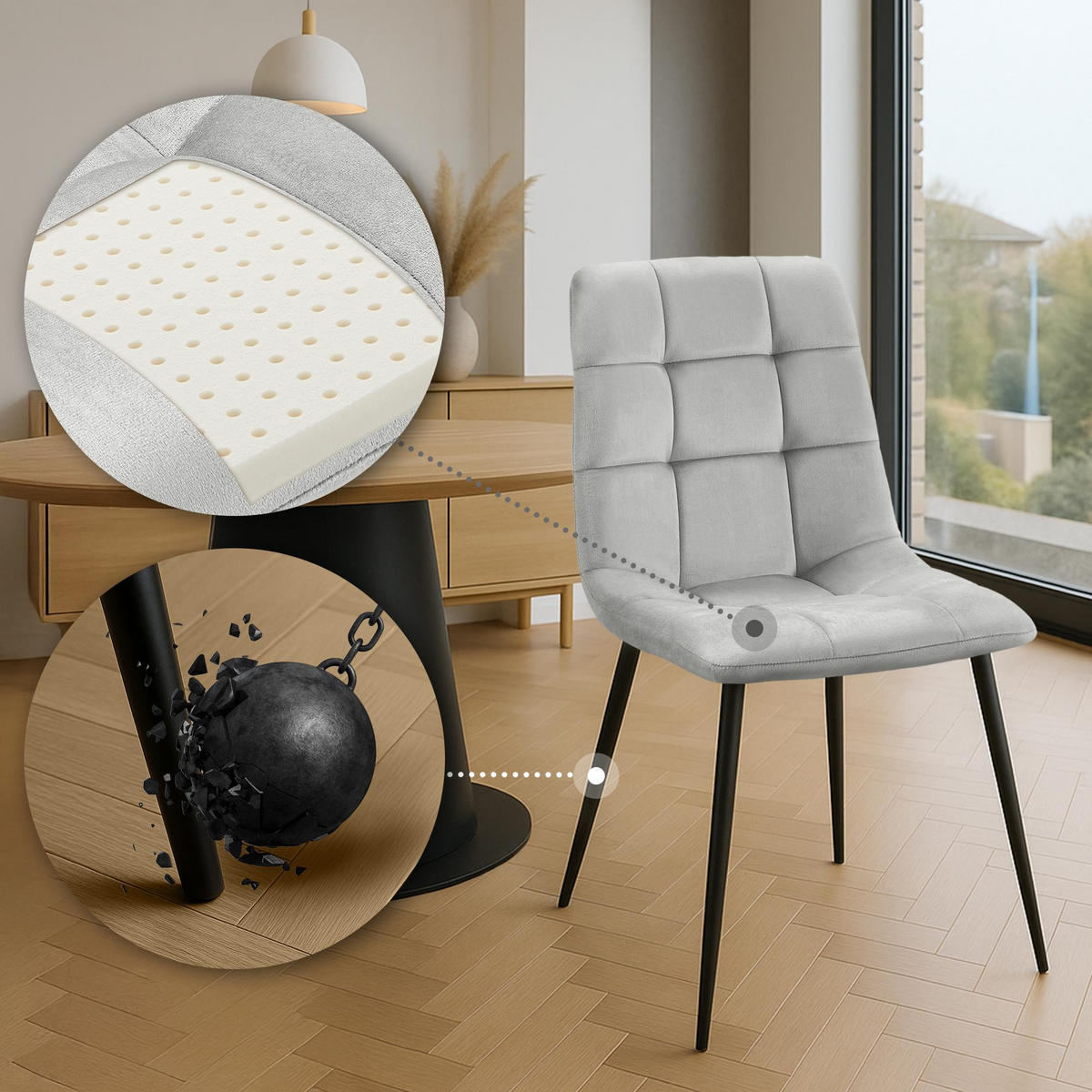 STUHL Samt Grau - Schwarz/Grau, Textil/Metall (45/84/55cm) - CLP