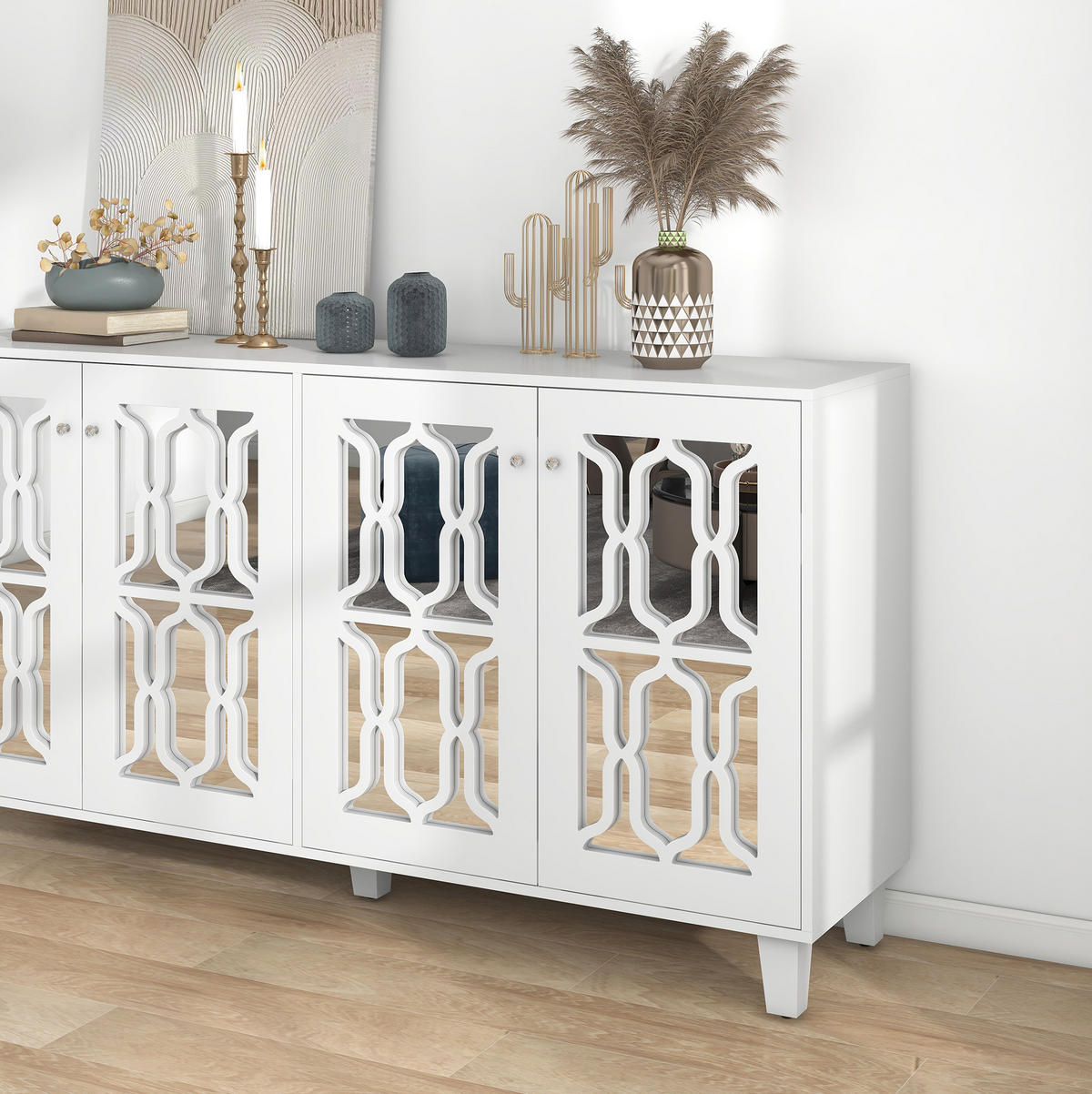 KOMMODE aus MDF 160x40x84cm in Weiß mit Spiegeloberfläche - Weiß, Holzwerkstoff (160/84/40cm) - Modfu