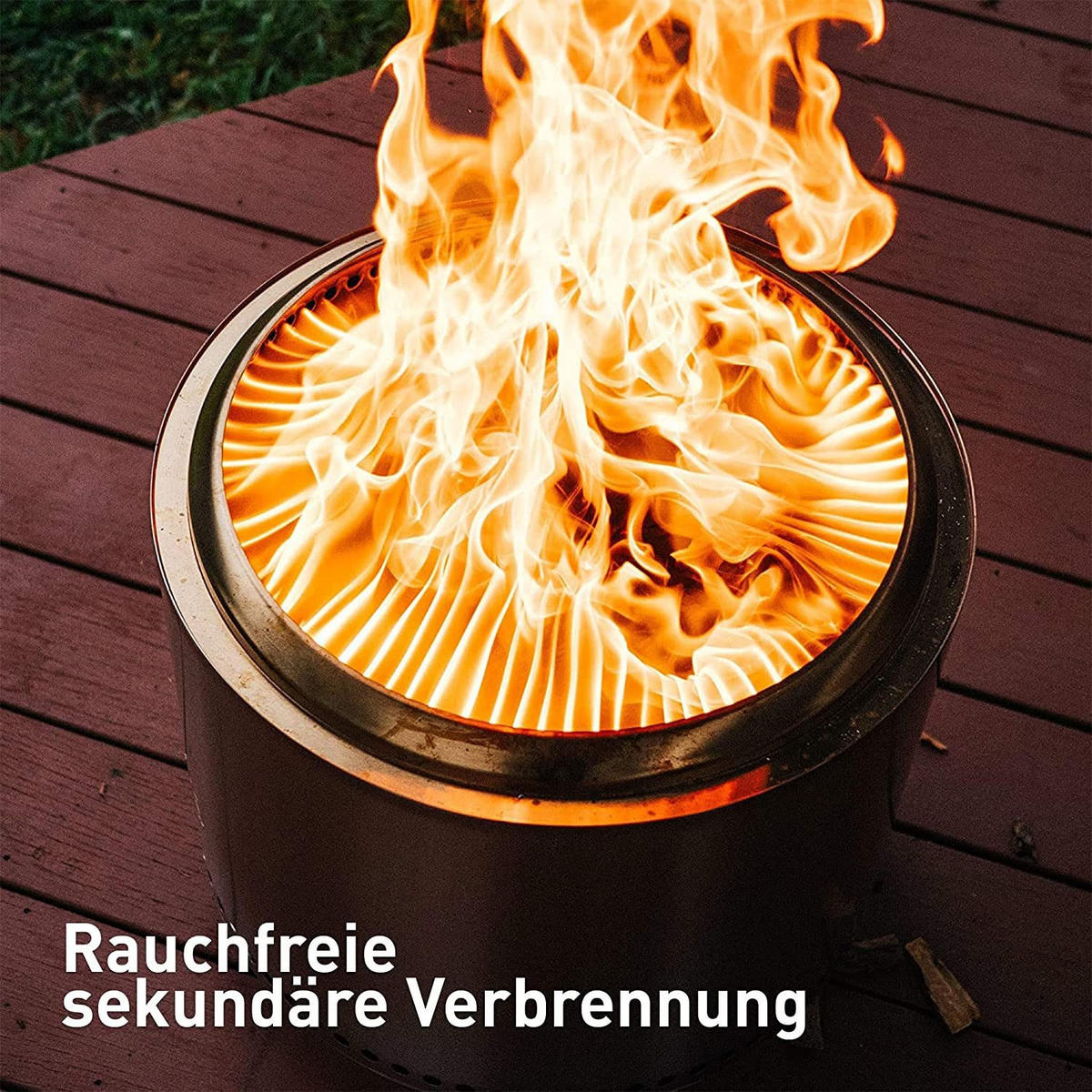 FEUERSCHALE Bonfire (III) – Edelstahl Outdoor-Kamin Ø49,5 cm, Raucharm, Tragbare Feuerstelle mit Standfuß für Garten & Terrasse - Silberfarben, Metall (49.5/44.5/49.5cm) - Solo Stove