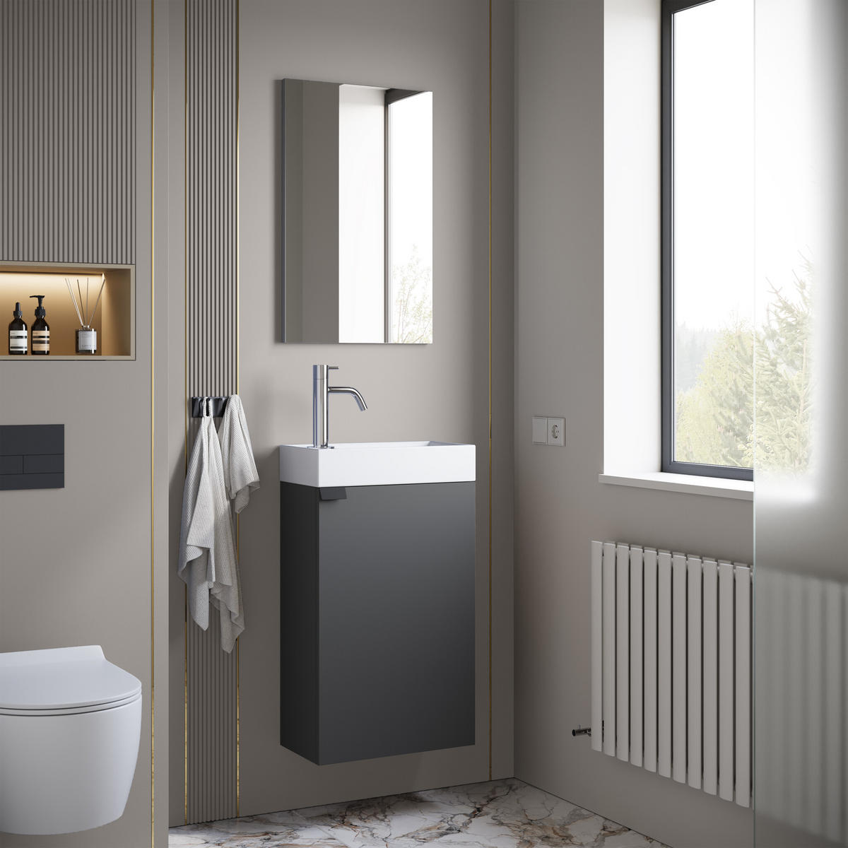 GÄSTE-WC-MÖBELSET Apollo 2 Teile Anthrazit - 40 x 22 x 68 cm - Anthrazit, Holz (40/68/22cm) - Badplaats