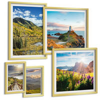 BILDER SET 5er Set - 50x50 cm & 20x30 cm & 40x60 cm Goldrahmen - Berglandschaften Wasserfall - Goldfarben, Kunststoff (40/60cm) - TULUP