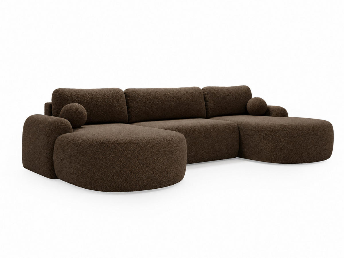 ECKSOFA Aurio U Bouclé-Stoff Braun - Schwarz/Braun, Kunststoff/Textil (347/177cm) - Graingold
