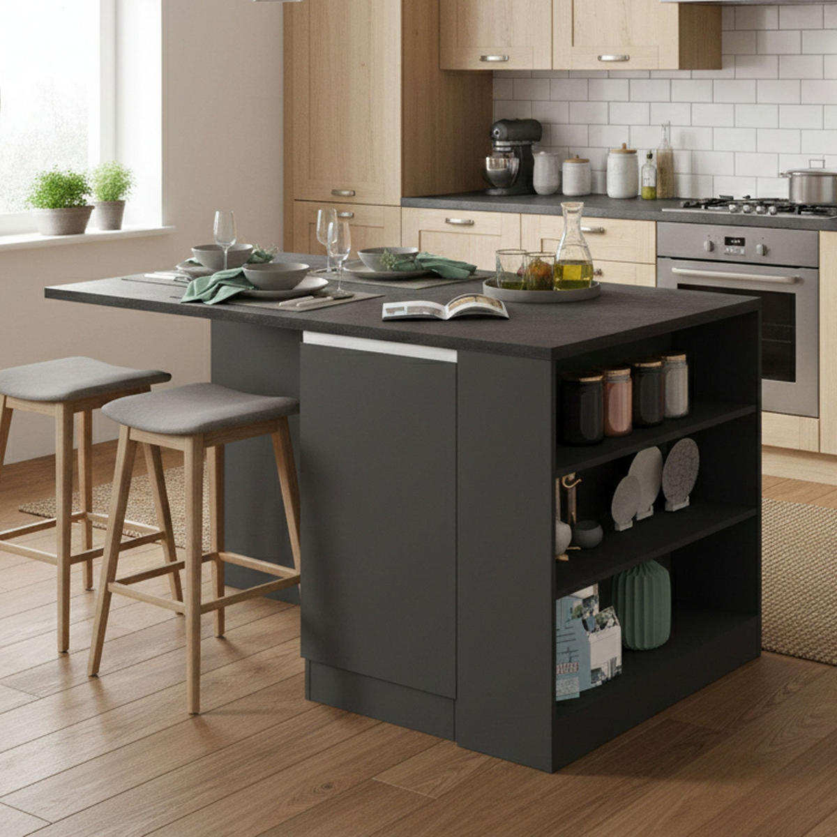 KÜCHENINSEL Anthrazit, Schiefer 90/160/90 cm - Schwarz, Holzwerkstoff (160/90/90cm) - DMORA