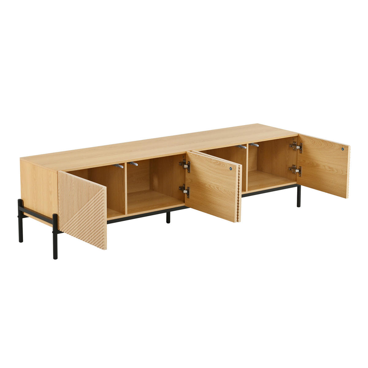 TV-LOWBOARD 163,5 x 40 x 45 cm, 4 Türen, 3D-Front, Metallfüße, modernes Design, Natur - Naturfarben, Holzwerkstoff (163/45/40cm)