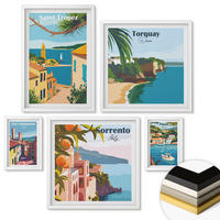 WANDBILDER 5er-Set - 50x50 cm & 20x30 cm & 40x60 cm Weißer Rahmen - Retro-Illustrationen von Weltstädten - Weiß, Kunststoff (40/60cm) - ArtPrintCave