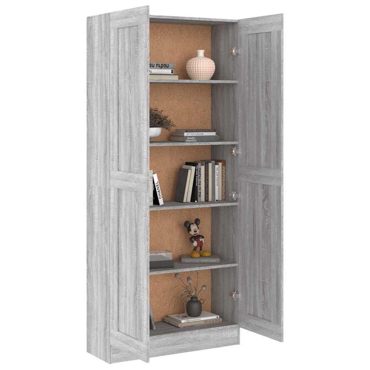 BÜCHERREGAL mit 5 Fächern, 2 Türen 82,5/30,5/185,5 cm aus Holzwerkstoff Grau Sonoma Dekor - Silbereichenfarben, Holz (82.5/185.5/30.5cm) - vidaXL
