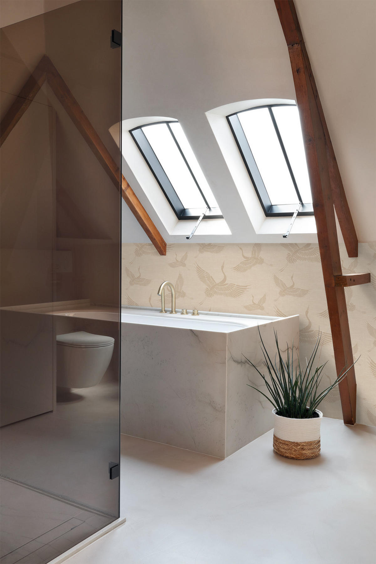 TAPETE Kraniche 53 cm x 10.05 m - Beige, Papier (53/1000cm) - Origin Wallcoverings