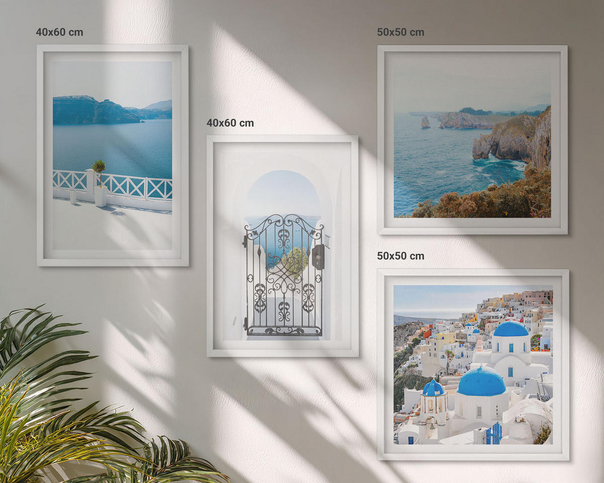 WANDBILDER 4er-Set - 50x50 cm & 40x60 cm Weißer Rahmen - Meeresarchitektur Griechenlands - Weiß, Kunststoff (50/50cm) - ArtPrintCave