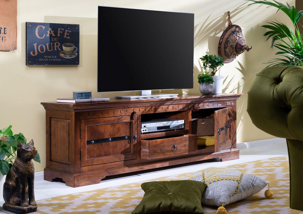 TV-BOARD Akazie 170x40x55 nougat lackiert OXFORD #324 - Dunkelbraun, Holz (170/55/40cm) - Massivmoebel24