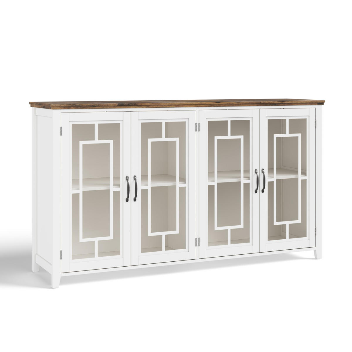 GESCHIRRSCHRANK 160 cm MDF Weiß mit Glastüren und Holzoptik-Arbeitsplatte - Weiß, Holzwerkstoff (40/86/160cm) - Korfee
