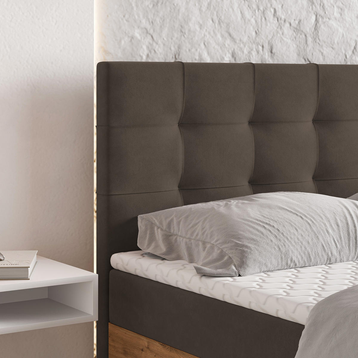 BOXBETT MOLVEN 180x200 cm mit Matratze und Topper - Braun - Braun, Holz (180/200cm) - MASSENO