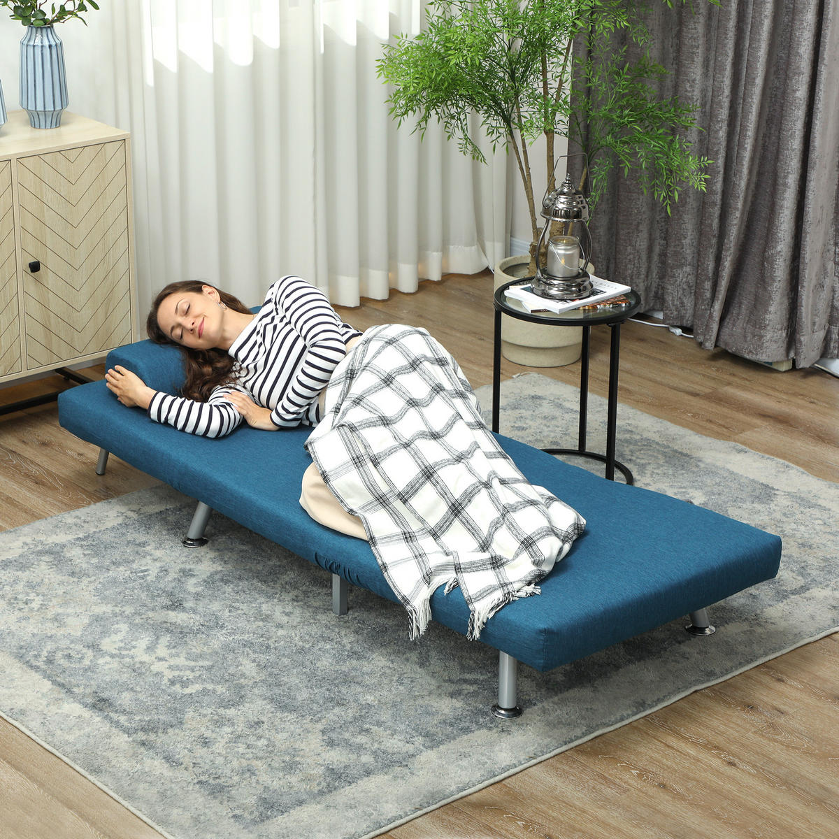 KLAPPBAR Schlafsessel Schlafsofa Klappmatratze Bett Gästebett Blau Sofa - Blau/Silberfarben, Textil/Metall (70/75/75cm) - HOMCOM