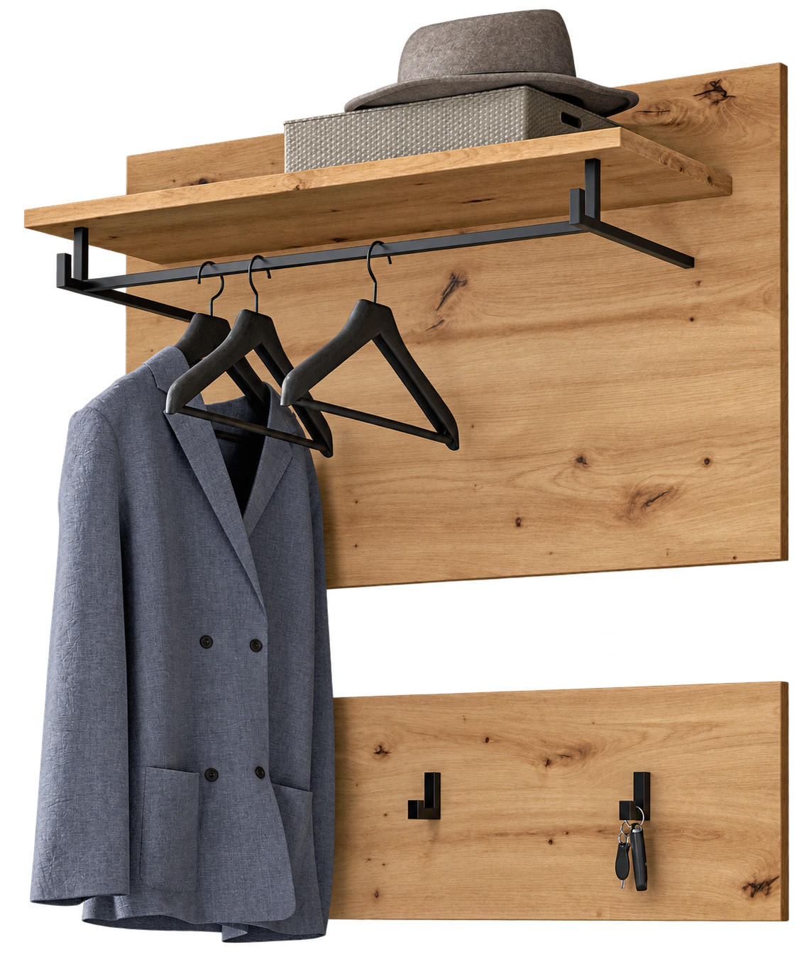 GARDEROBENPANEEL Eiche Artisan, Wandgarderobe Set 2-teilig 80 cm - Eiche Artisan, Holzwerkstoff (80/73/27cm) - Inn.Furn