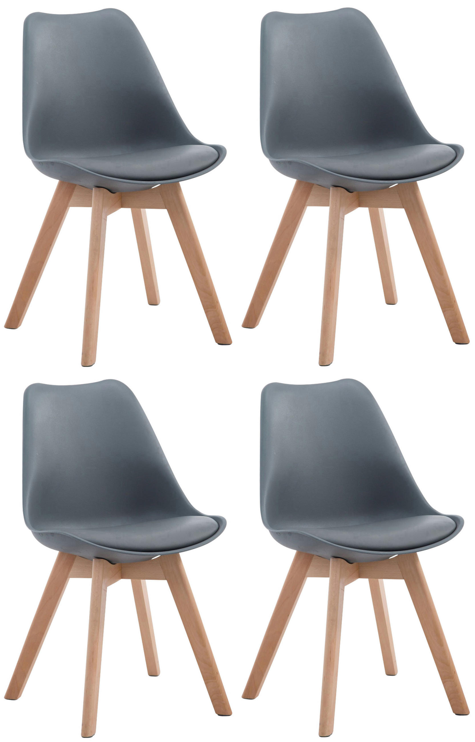 STUHL 4er Set Lederlook grau - Eukalyptusholzfarben/Grau, Holz/Textil (48/84/55cm) - CLP