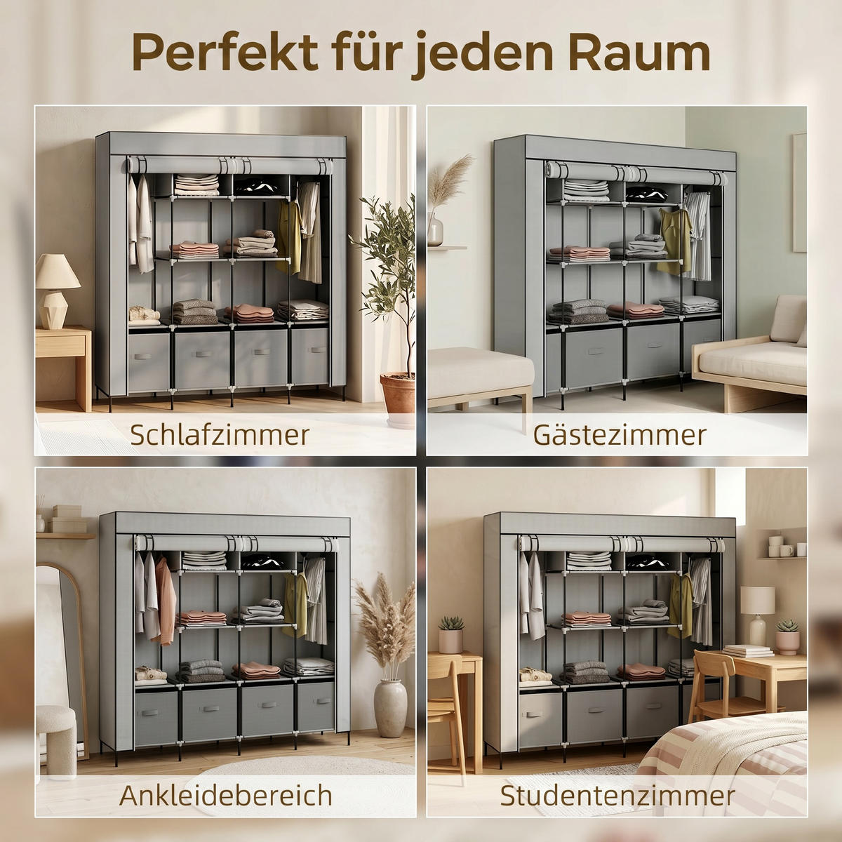 KLEIDERSCHRANK Dunkelgrau 42.5/166.0/169.5 cm - Dunkelgrau, Metall (166/169.5/42.5cm)