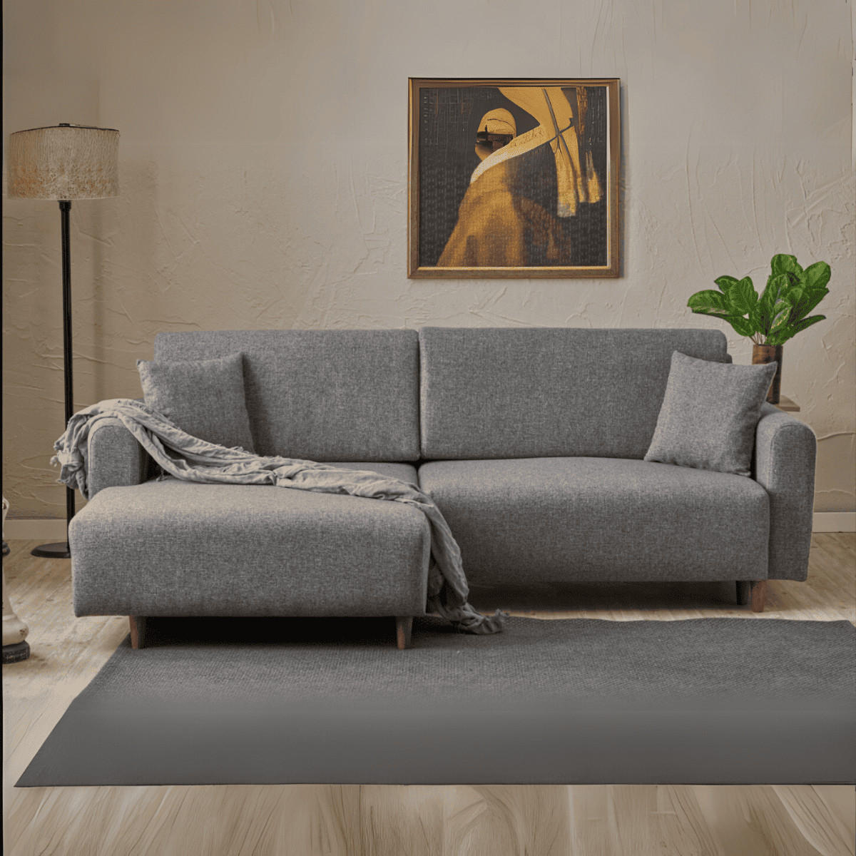 ECKSOFA mit Schlaffunktion und linksseitiger Récamiere - mane 246/160/85 cm - Grau, Holz (160/246cm) - Calicosy
