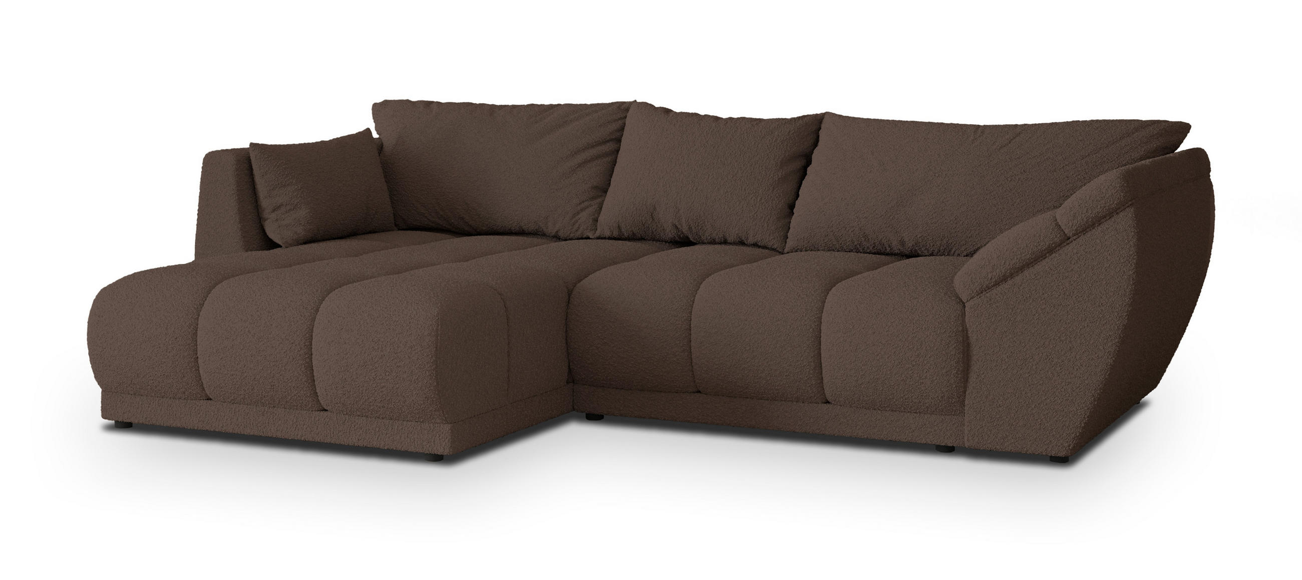 ECKSOFA ORENTI L-S Braun Boucle-Stoff mit Schlaffunktion - Braun, Holz (287/182cm) - MASSENO