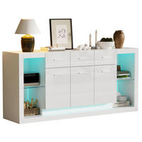 SIDEBOARD aus Spanplatte 160x40x75 cm Weiß mit LED-Beleuchtung, 3 Schubladen und 14 Fächern - Weiß, Holzwerkstoff (160/75/40cm) - IVMEU