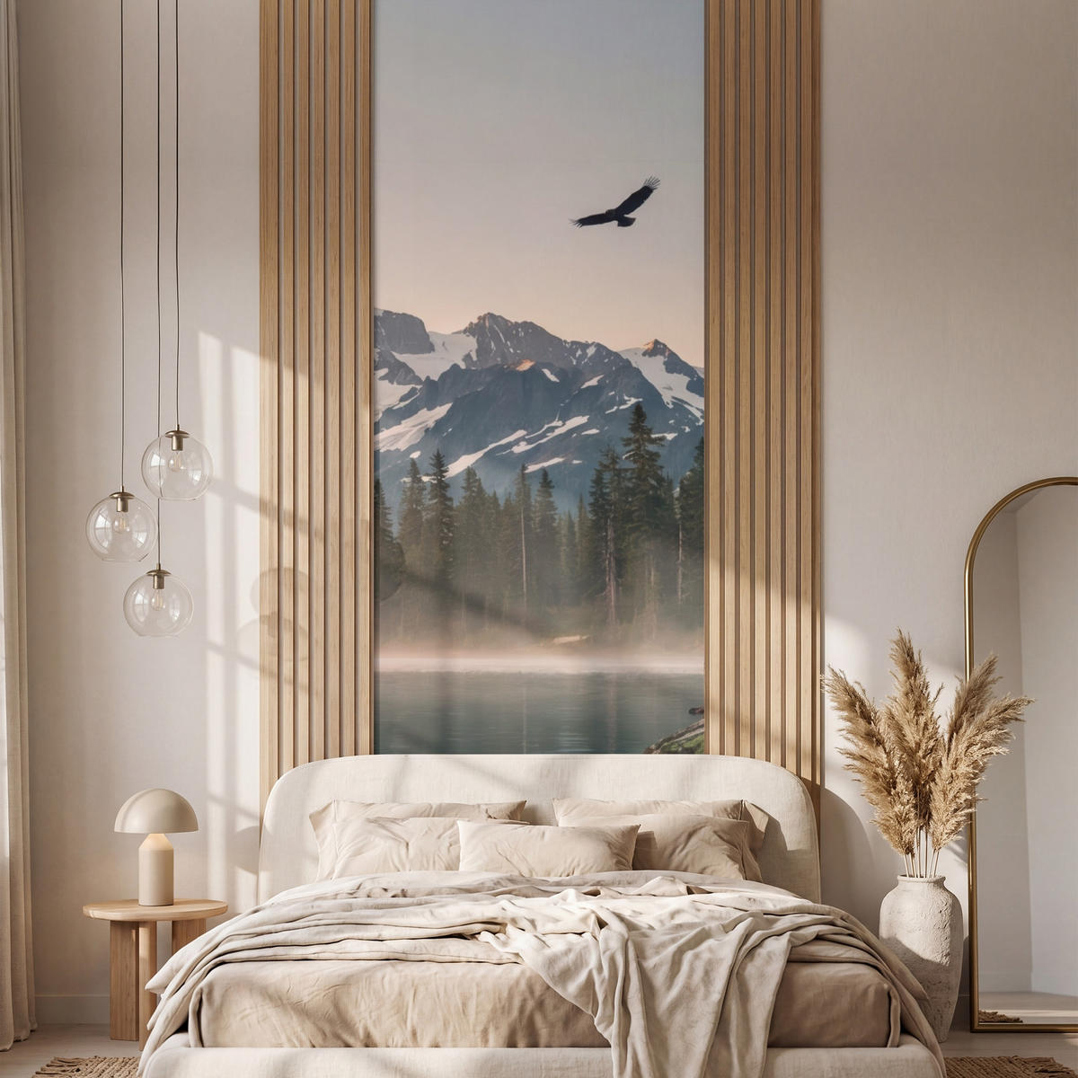 TAPETE - Berge - Wasser - Bäume - 100x280 cm - Multicolor, Papier (100/280cm) - OnlyWow