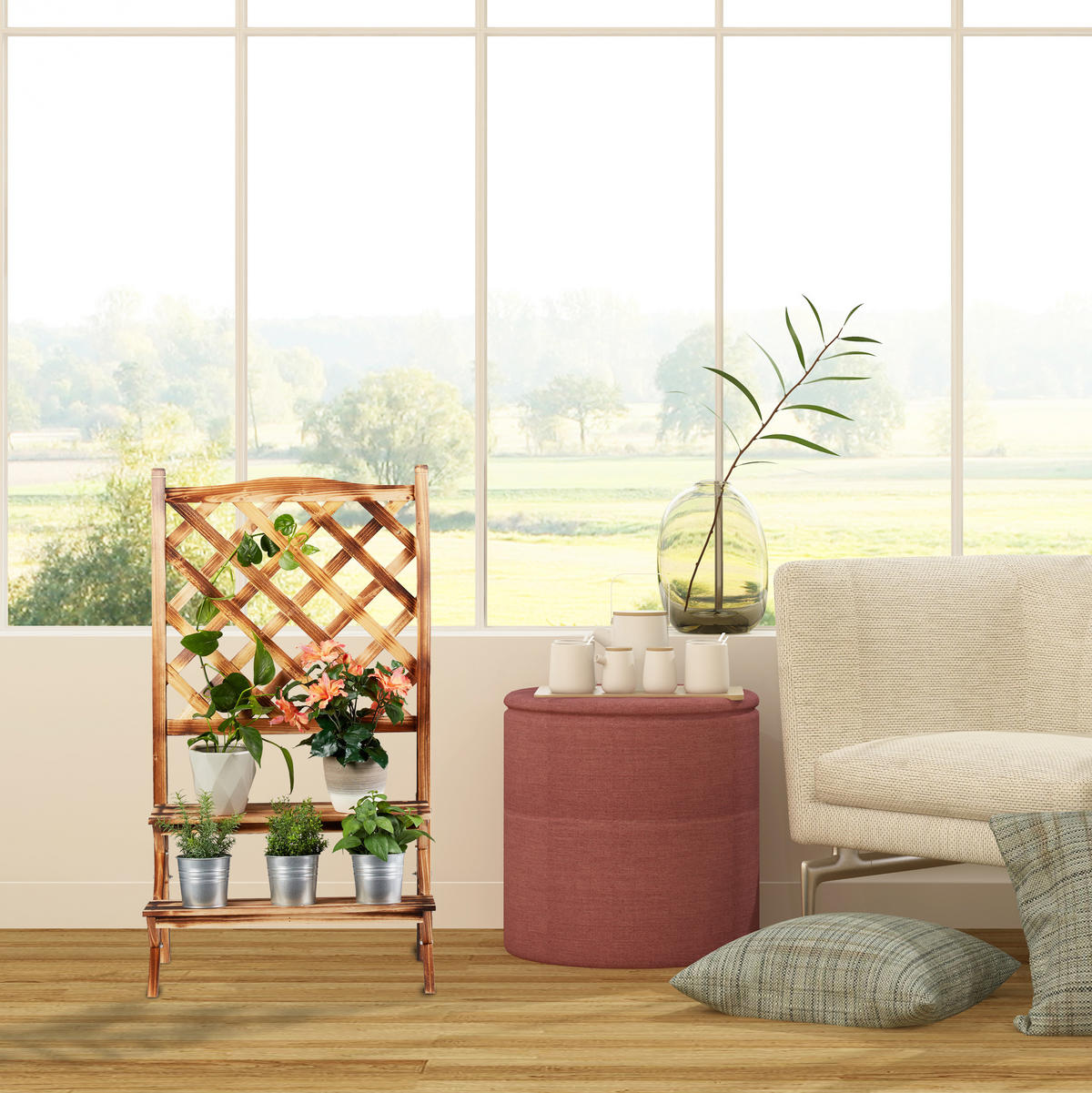 BLUMENTREPPE - Hellbraun, Holz (61/109/40cm) - Relaxdays