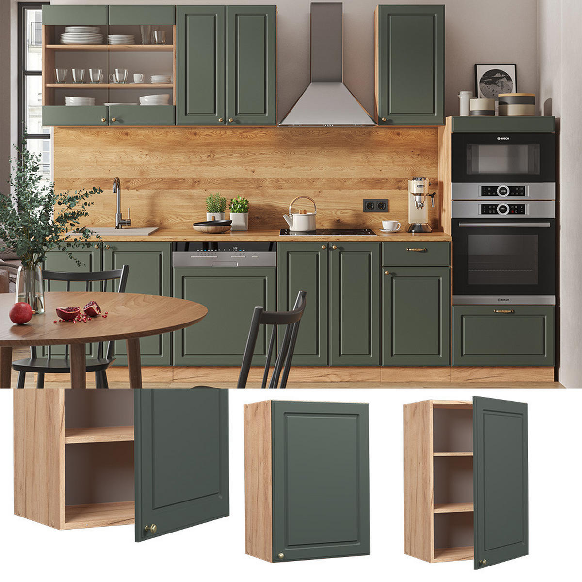 HÄNGESCHRANK Fame-Line Grün-Gold Landhaus 50 cm - Honigeiche/Eiche Wotan, Holzwerkstoff (50/72/34.1cm) - Vicco