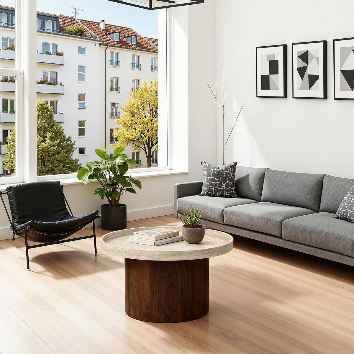 RUNDER Couchtisch mit Tablettplatte und braunem Gestell,Holzoptik | Ø60 x H34 cm - Braun, Holzwerkstoff (60/60/34cm) - Hometopia