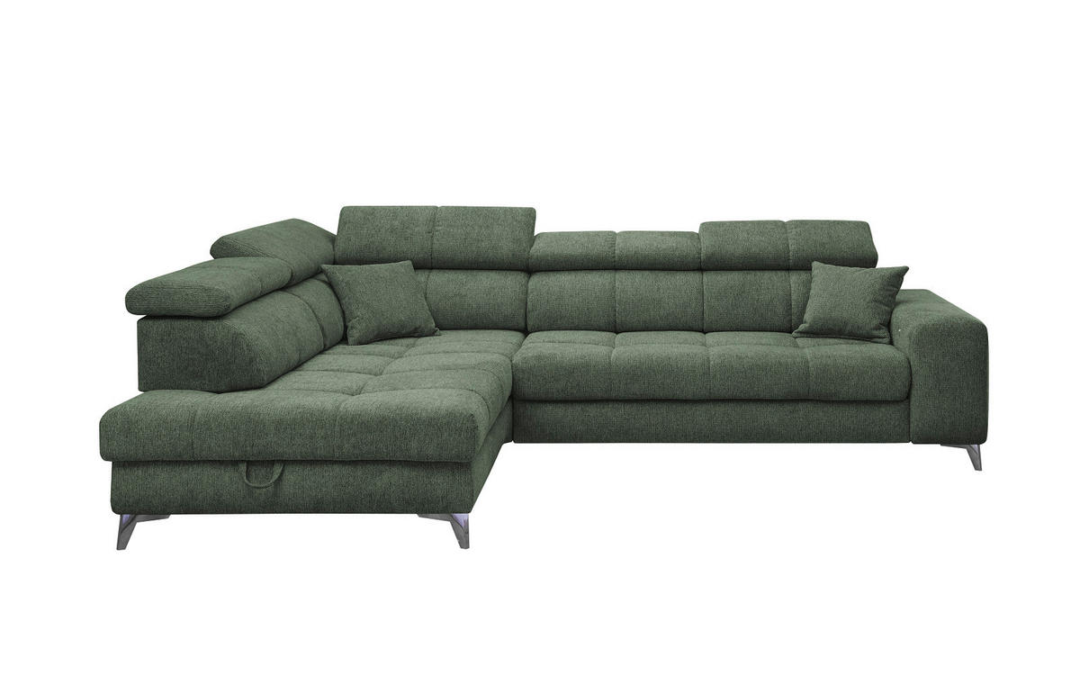 ECKSOFA mit Schlaffunktion und Bettkasten, Luxus-Mikrofaser - Schwarz/Grün, Textil/Metall (282/198cm) - ed exciting design