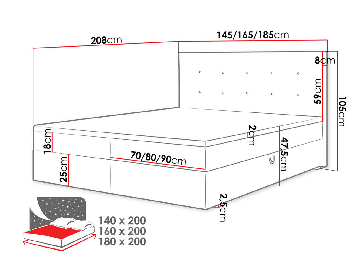 BOXBETT Fado I - Creme/Schwarz, Holz/Kunststoff (160/200cm) - MIRJAN24
